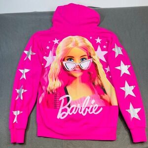 Barbie Hot Pink Graphic Hoodie Stars‎ Logo Full Zip Size S Moviecore Y2K